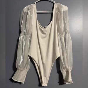 Elegant Cream Bodysuit with Sheer Sleeves